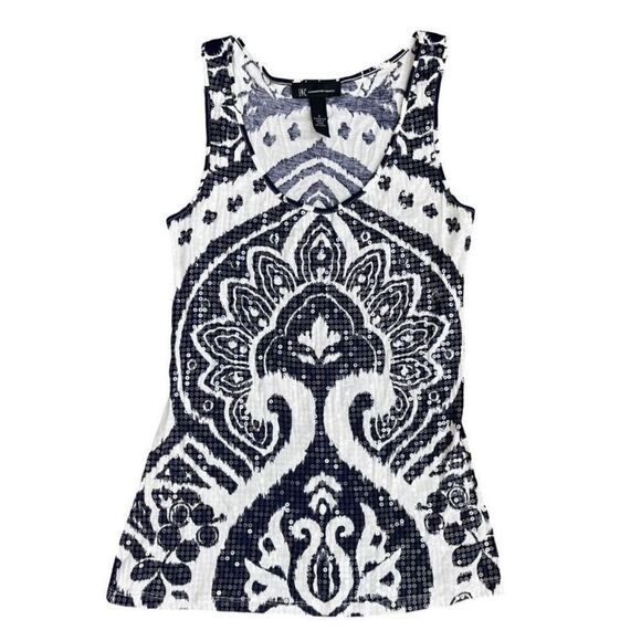 I.N.C. International Concepts Sequin Sleeveless Top Sz Small Women’s Blue White - Picture 11 of 12